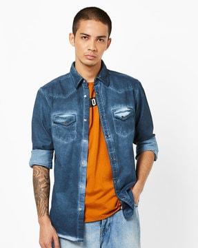 kant panelled slim fit shirt with front pockets