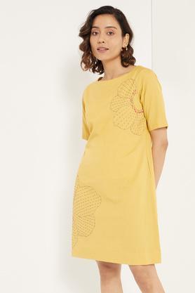 kantha embroidery dress - mustard