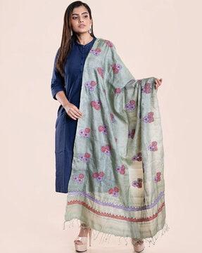 kantha stitch silk dupatta