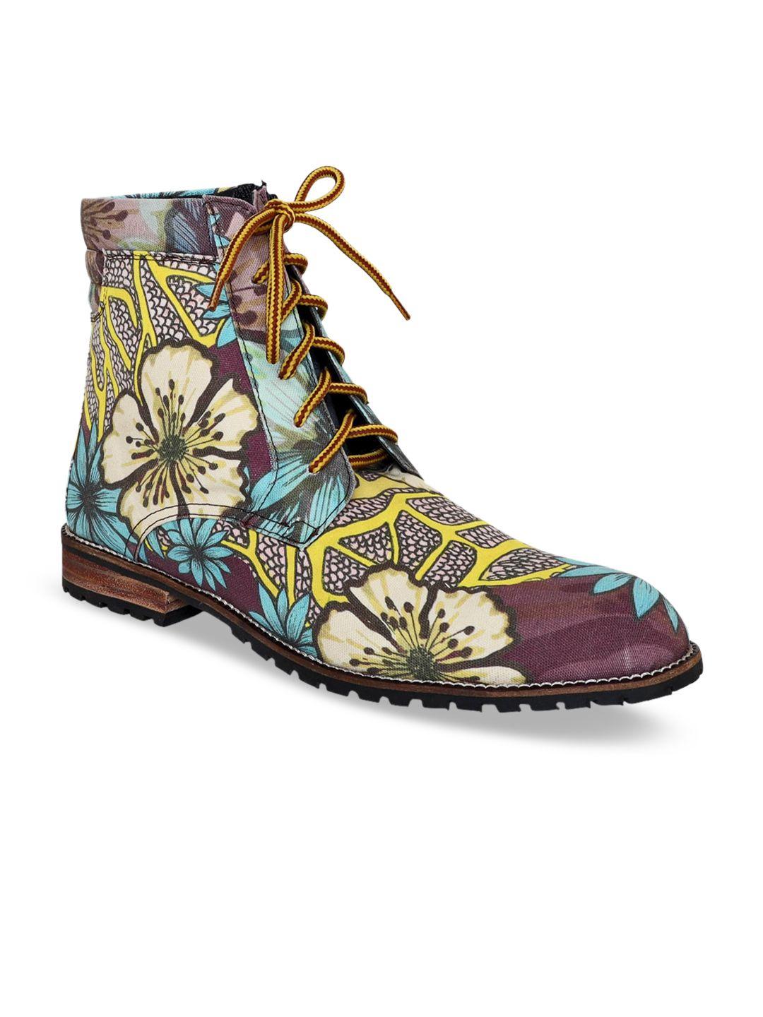 kanvas women multicoloured printed high-top flat boots