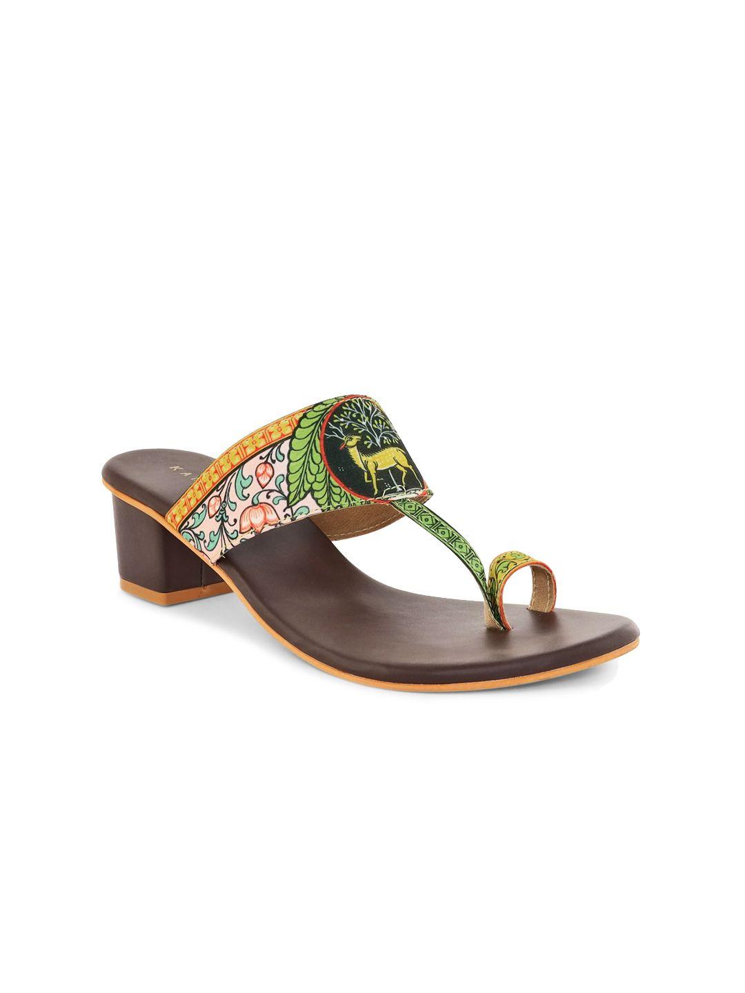 kanvas women multicoloured printed open toe flats with buckles