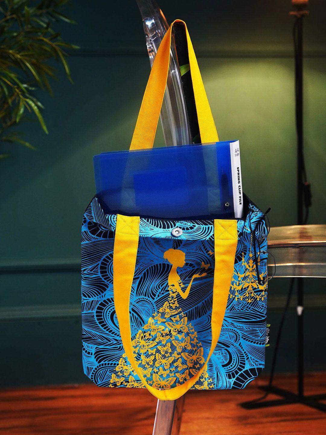 kanvas katha black printed shopper tote bag with tasselled