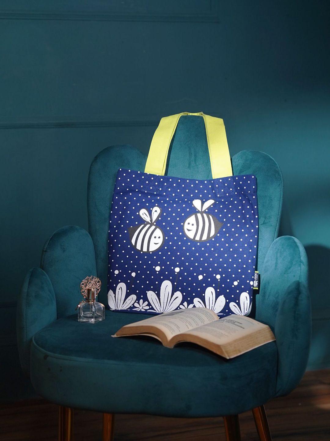 kanvas katha blue printed shopper shoulder bag with bow detail