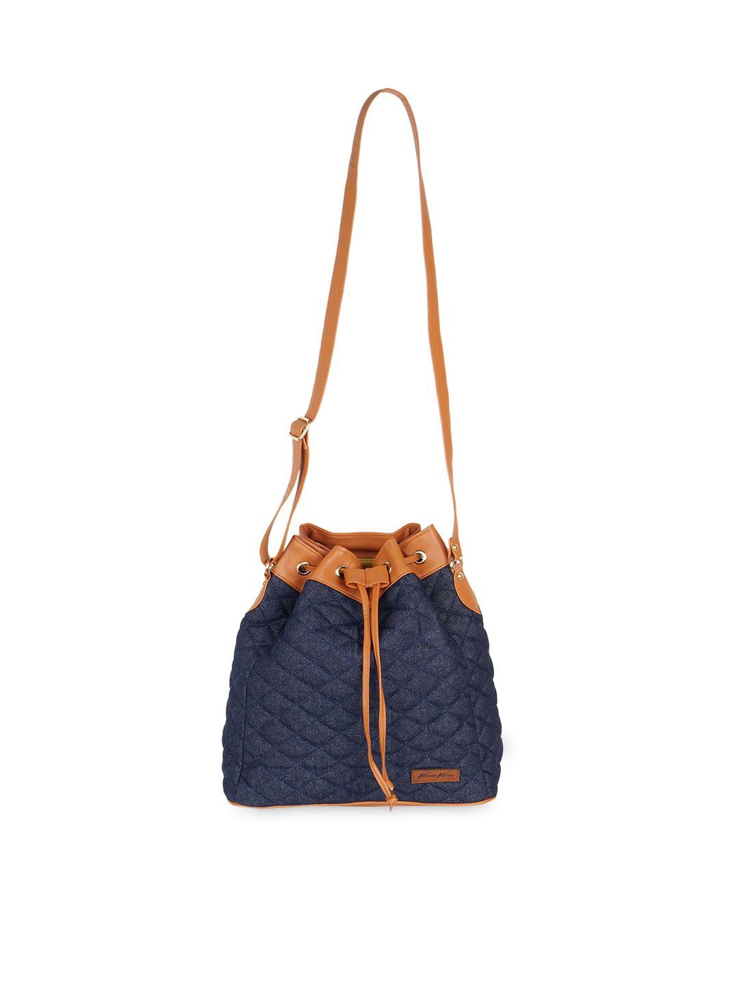 kanvas katha checked bucket sling bag with quilted