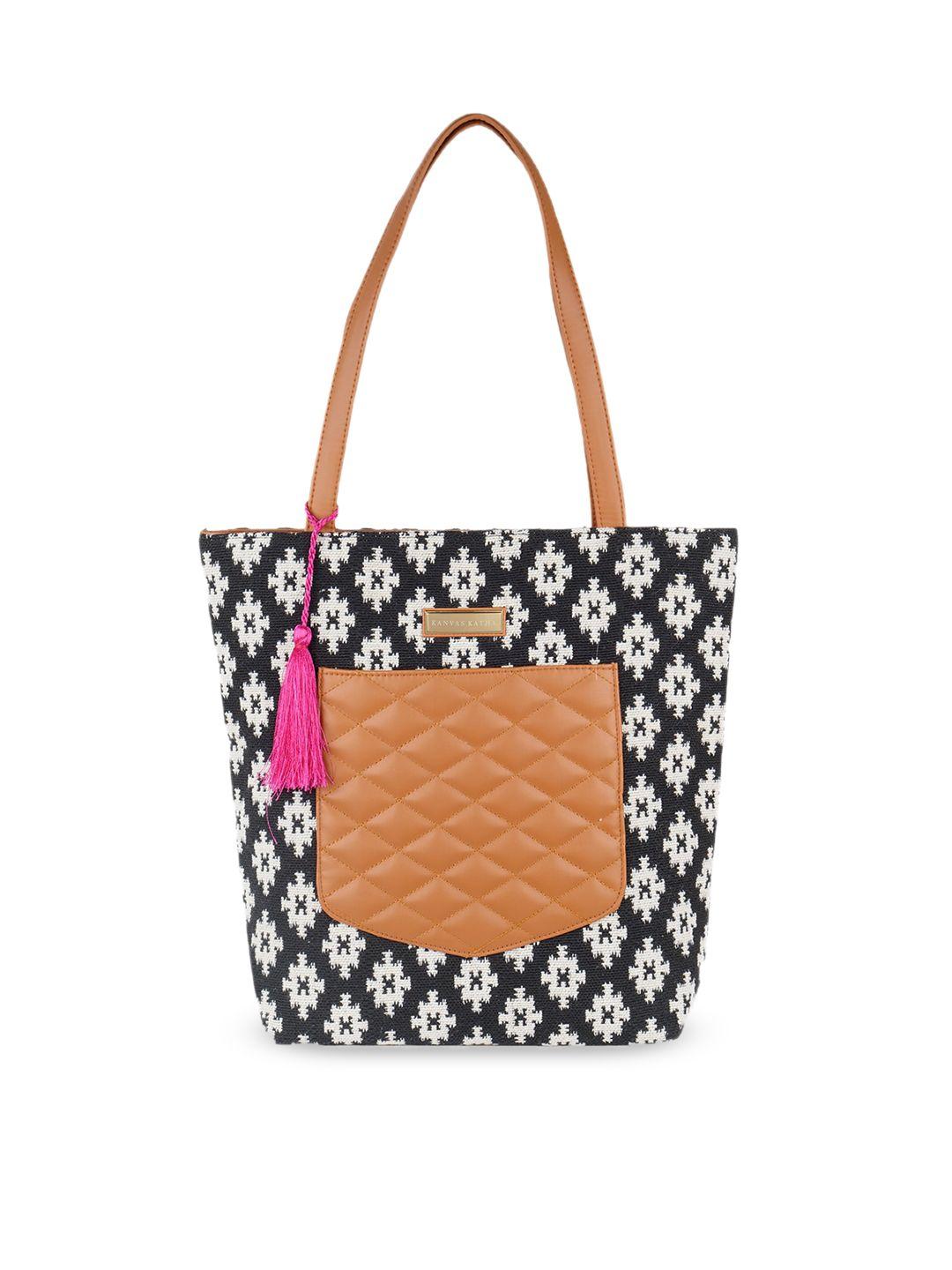 kanvas katha floral textured oversized shopper tote bag with quilted