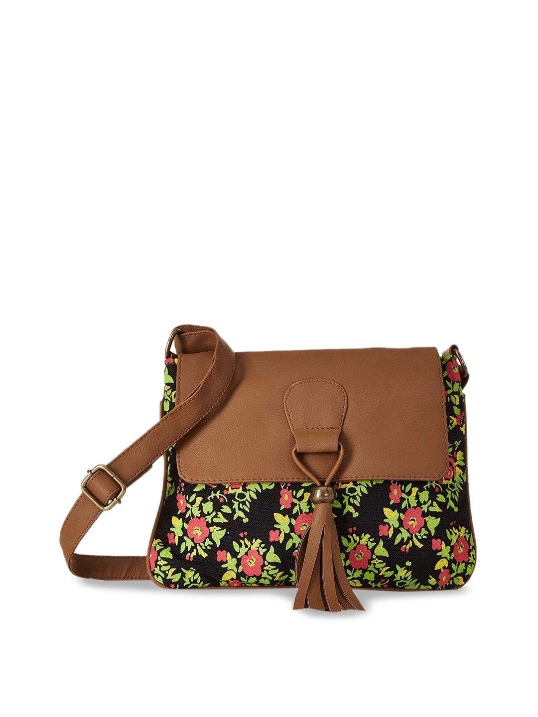 kanvas katha multicoloured floral printed structured sling bag with tasselled