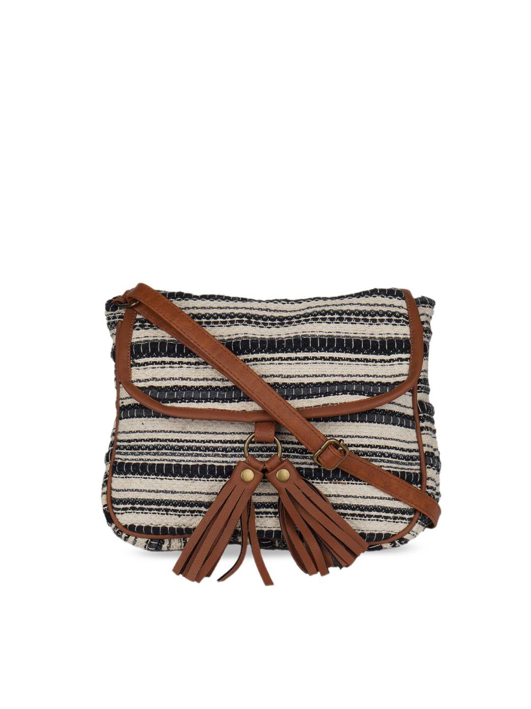 kanvas katha multicoloured structured sling bag with tasselled