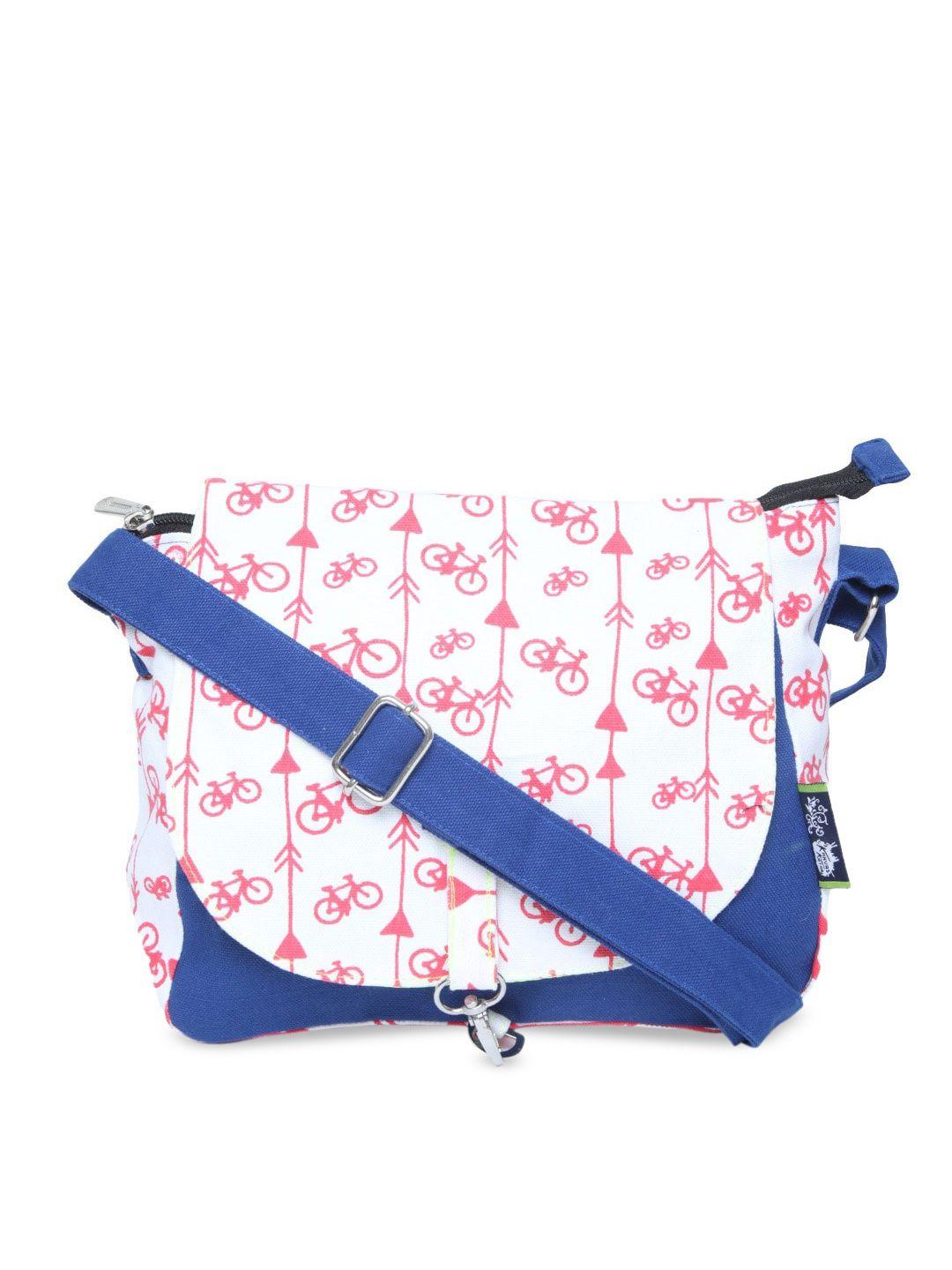 kanvas katha navy blue printed structured sling bag