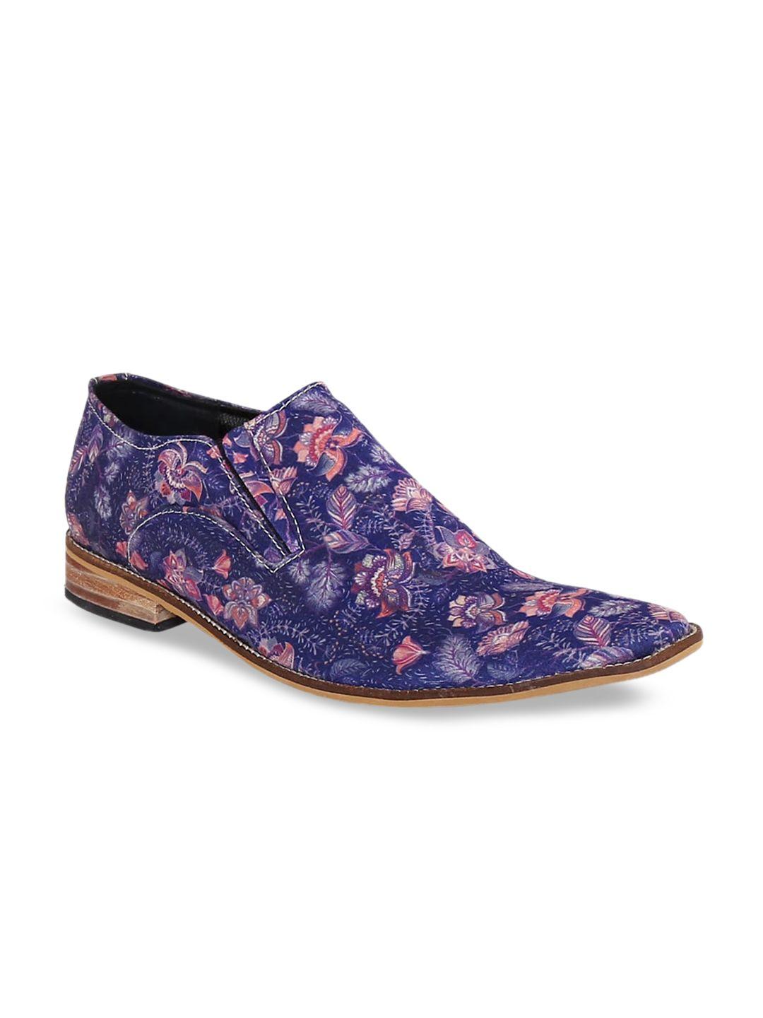 kanvas men purple floral printed slip-on sneakers