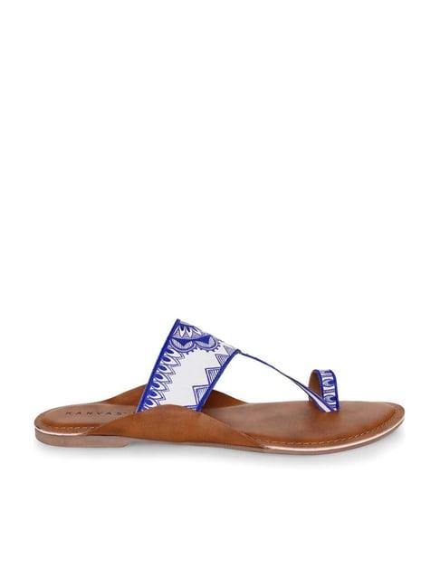 kanvas women's kalamkari royal blue toe ring sandals