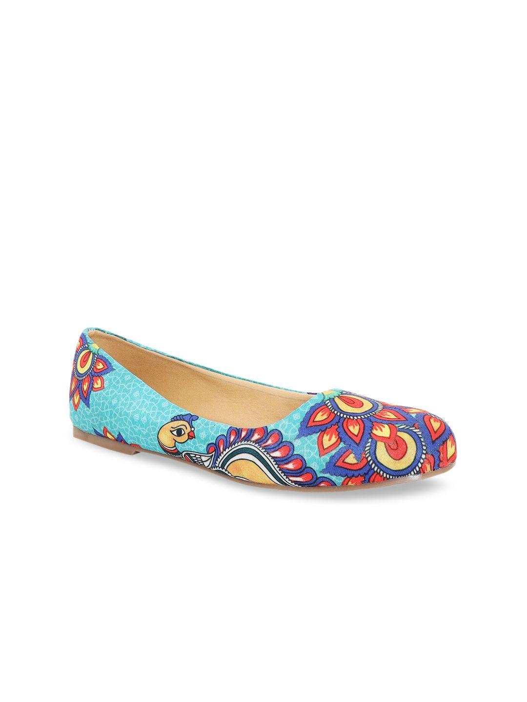 kanvas women blue printed fabric ballerinas