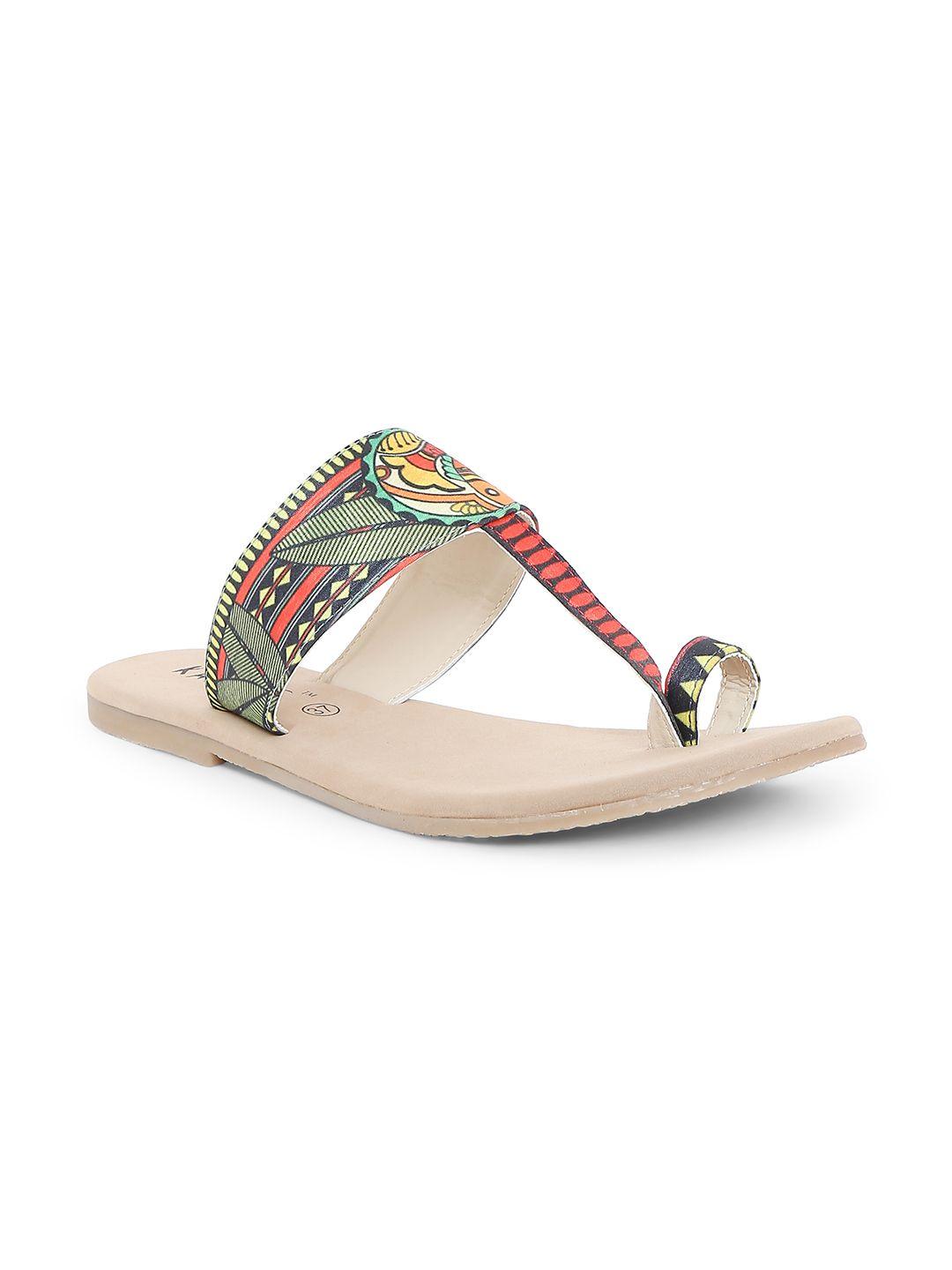 kanvas women green printed canvas one toe flats