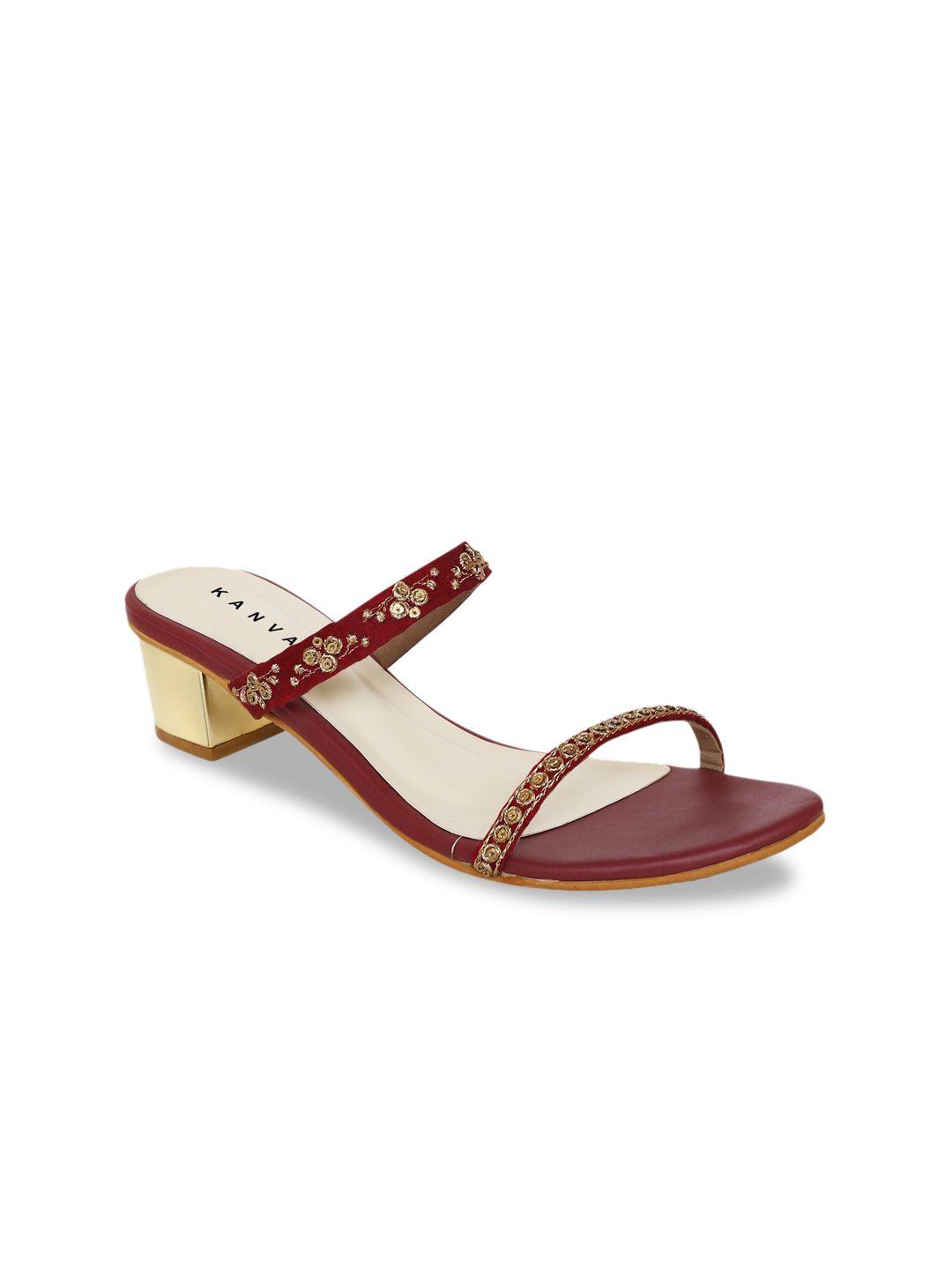 kanvas women maroon ethnic open toe flats