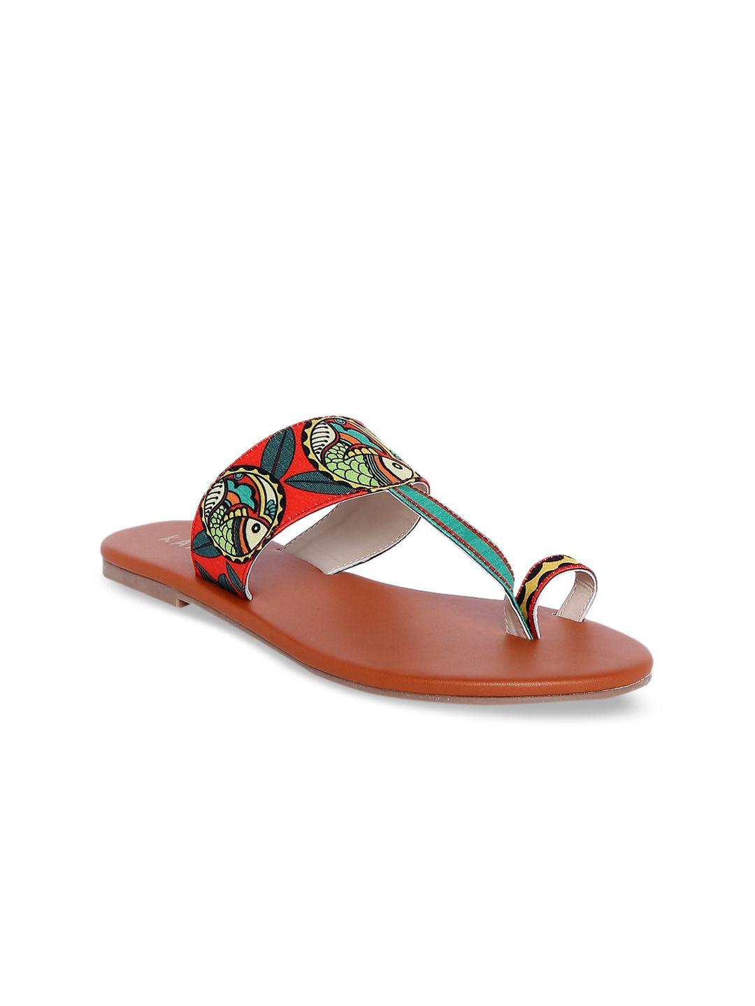 kanvas women multicoloured hand printed one toe flats