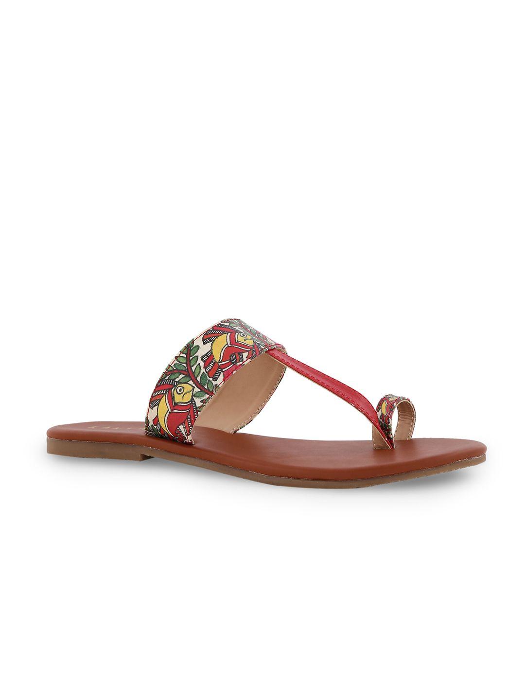 kanvas women multicoloured printed leather one toe flats