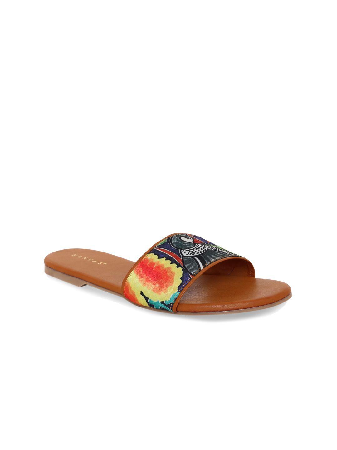 kanvas women printed open toe flats