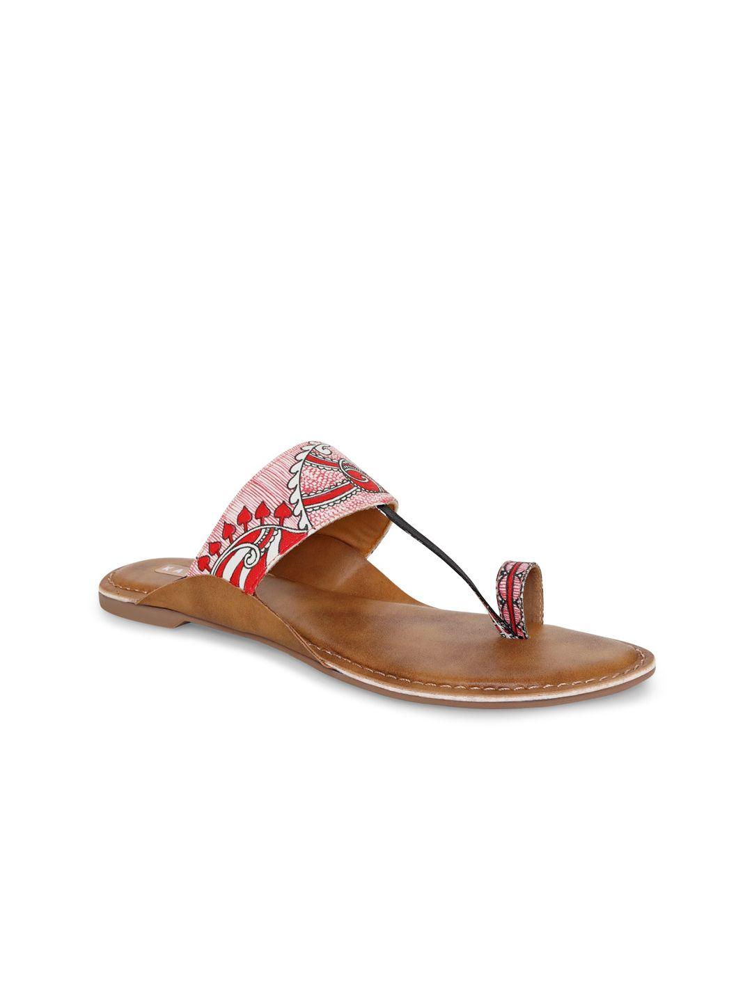 kanvas women red printed one toe flats