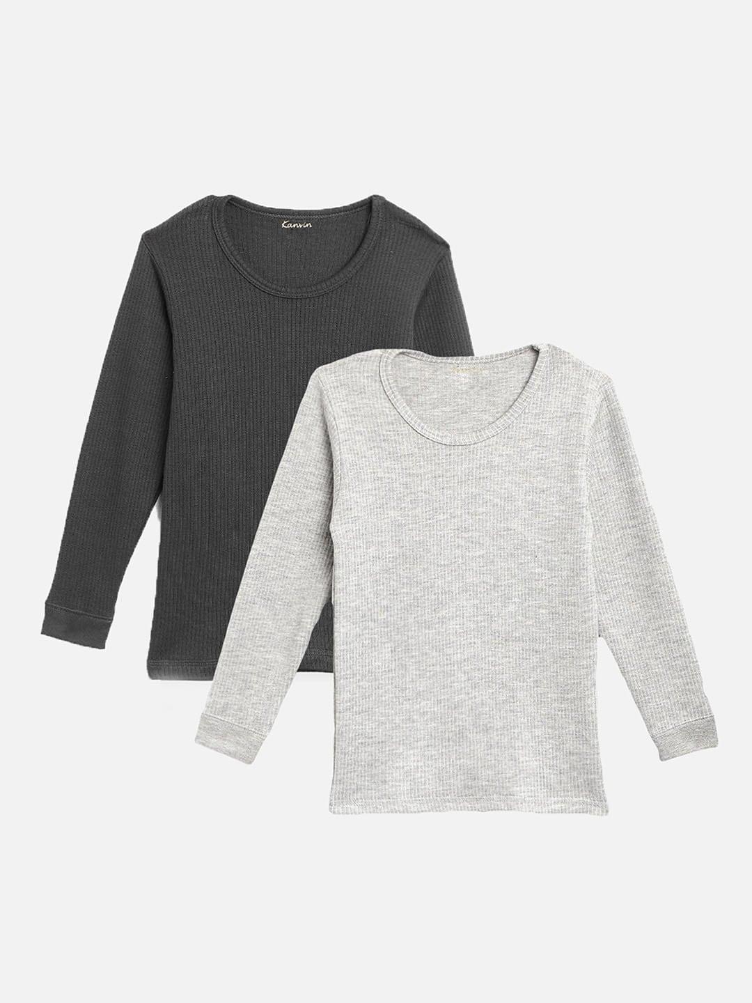 kanvin boys  charcoal grey and grey pack of 2 solid thermal tops