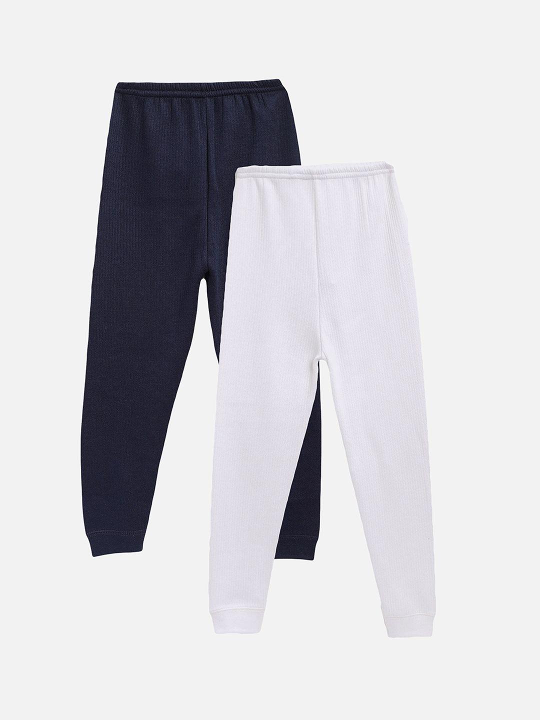 kanvin boys  pack of 2 navy blue & white  solid thermal bottoms