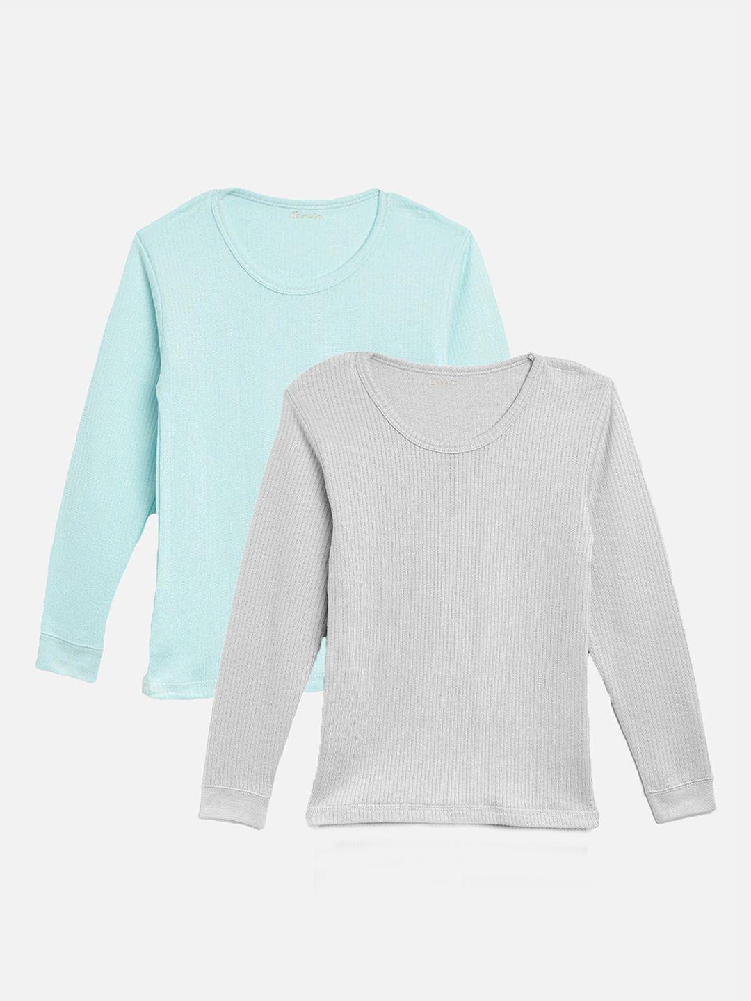 kanvin boys blue & grey pack of 2 solid thermal tops