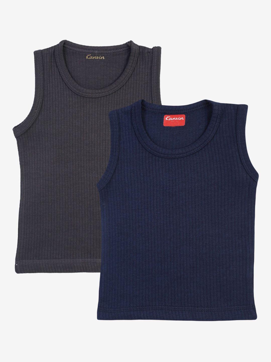 kanvin boys charcoal grey and navy blue pack of 2 striped thermal tops