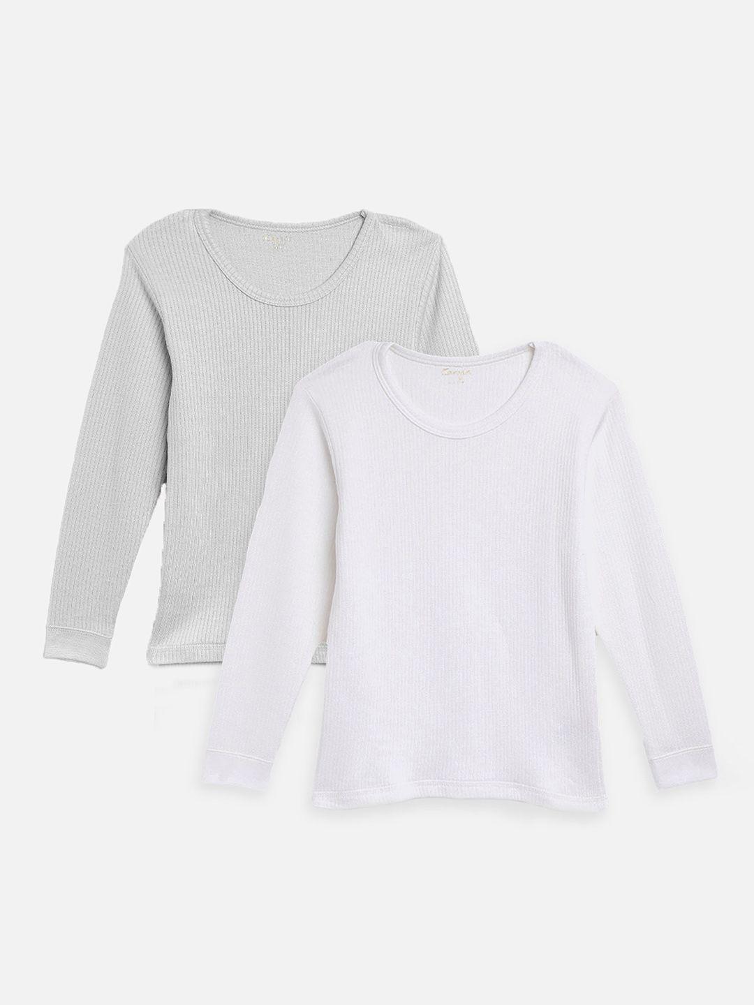 kanvin boys grey & white pack of 2 solid thermal tops