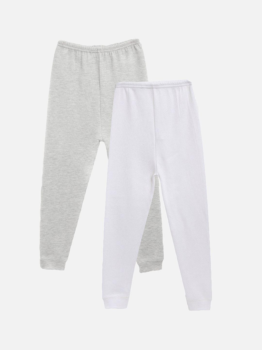 kanvin boys pack of 2 grey & white solid thermal bottoms