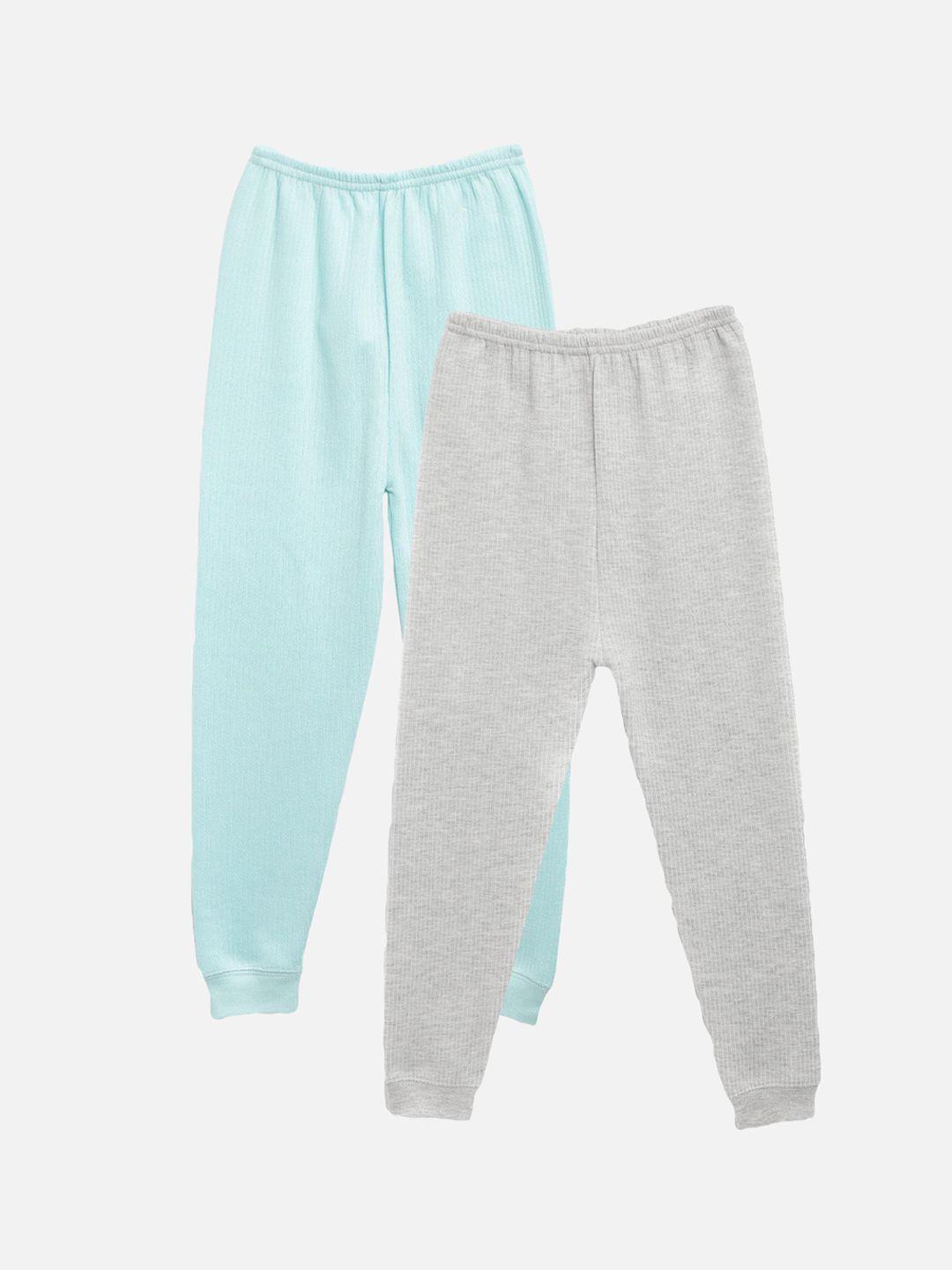 kanvin boys pack of 2 grey and turquoise blue thermal bottoms