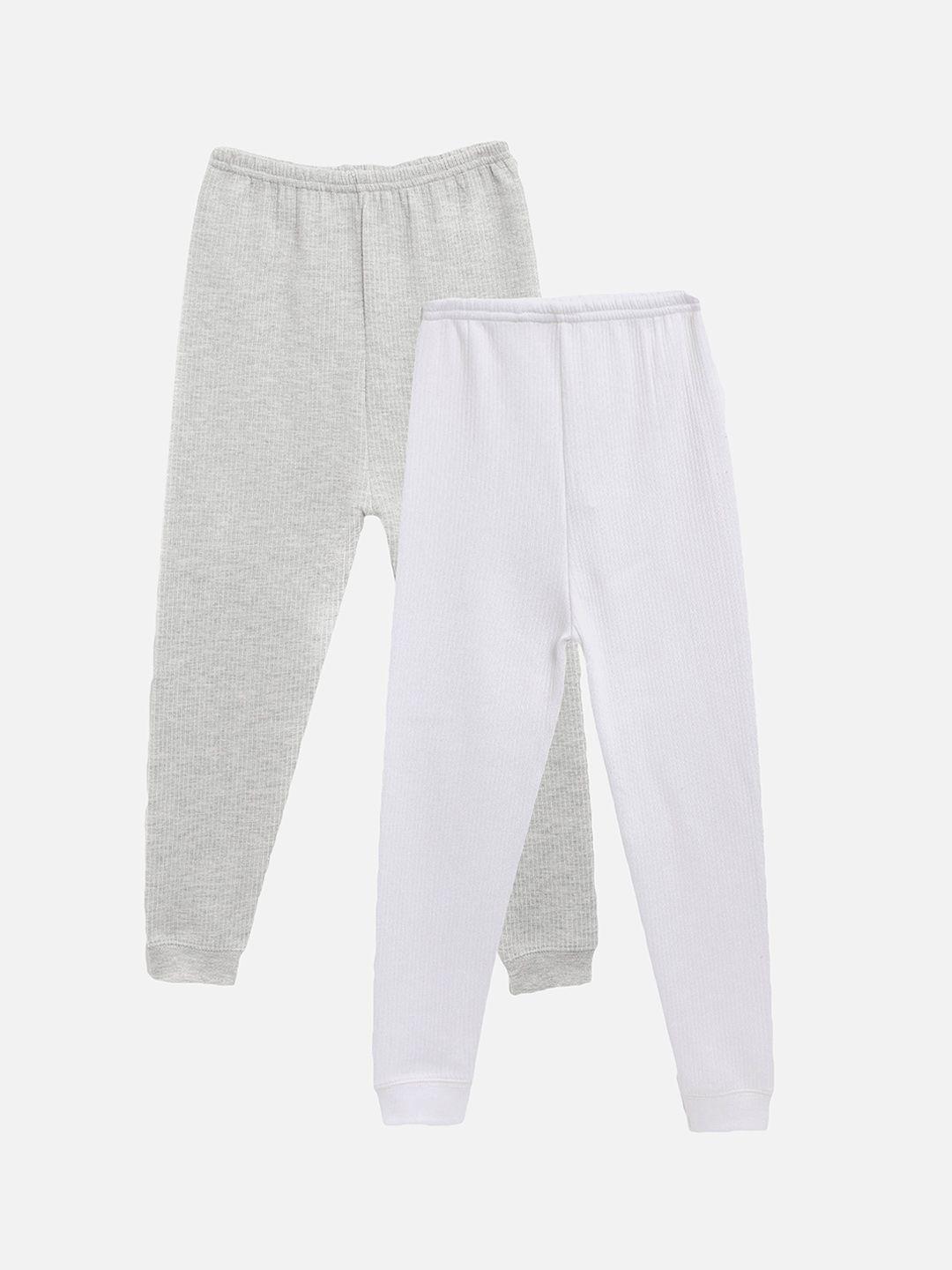 kanvin boys pack of 2 white and grey melange thermal bottoms