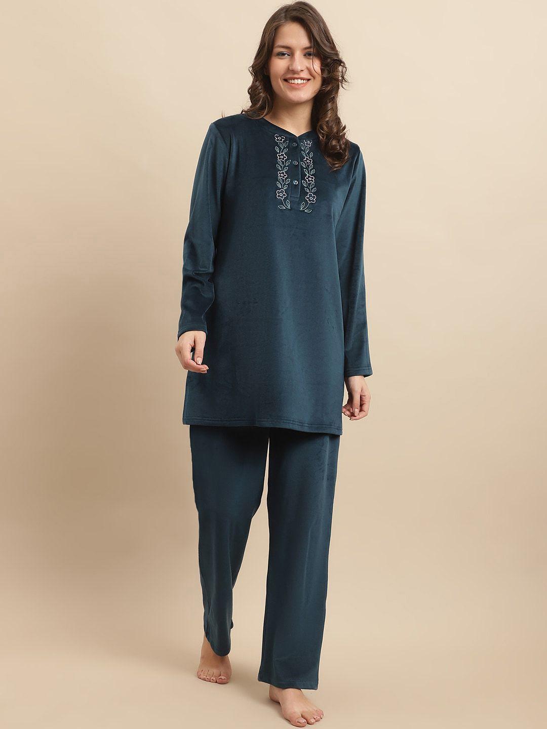 kanvin floral embroidered night suit
