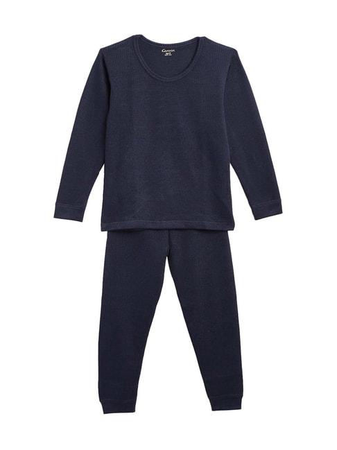 kanvin kids navy regular fit thermal top & pants set