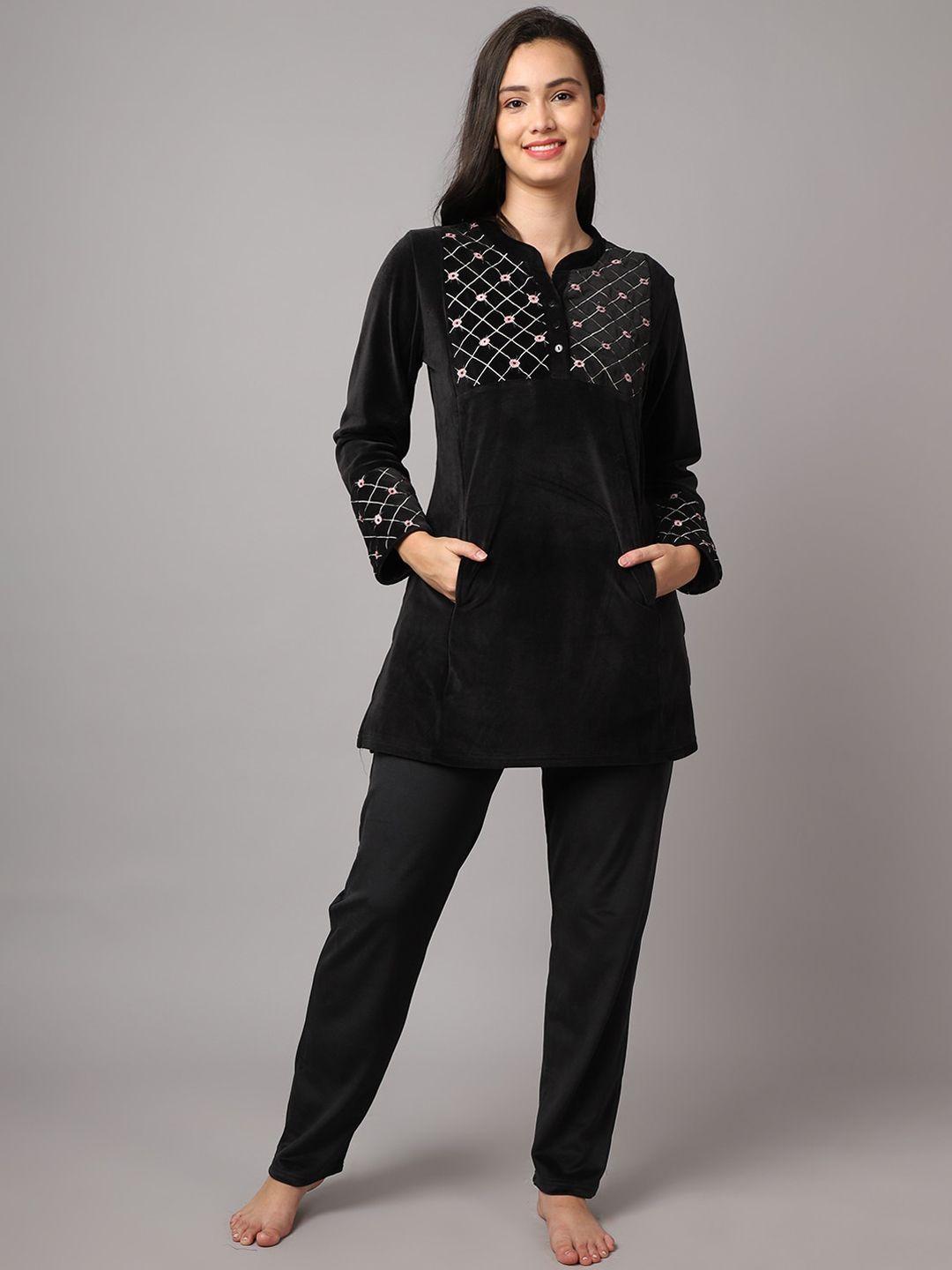 kanvin women black & white printed night suit