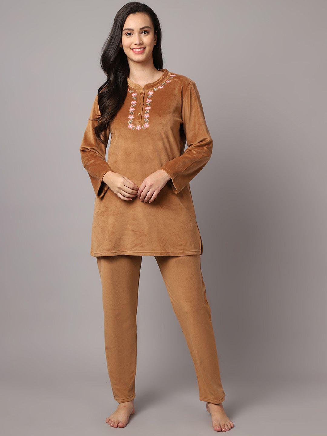 kanvin women brown night suit sets
