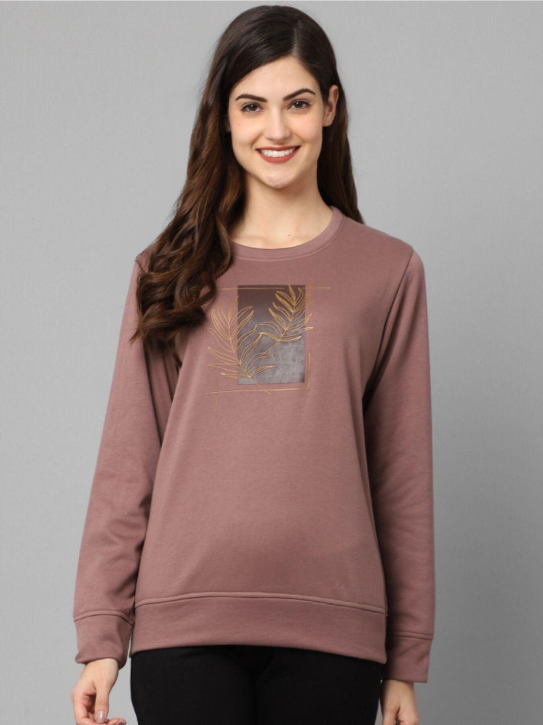 kanvin women camel brown printed cotton sweatshirt