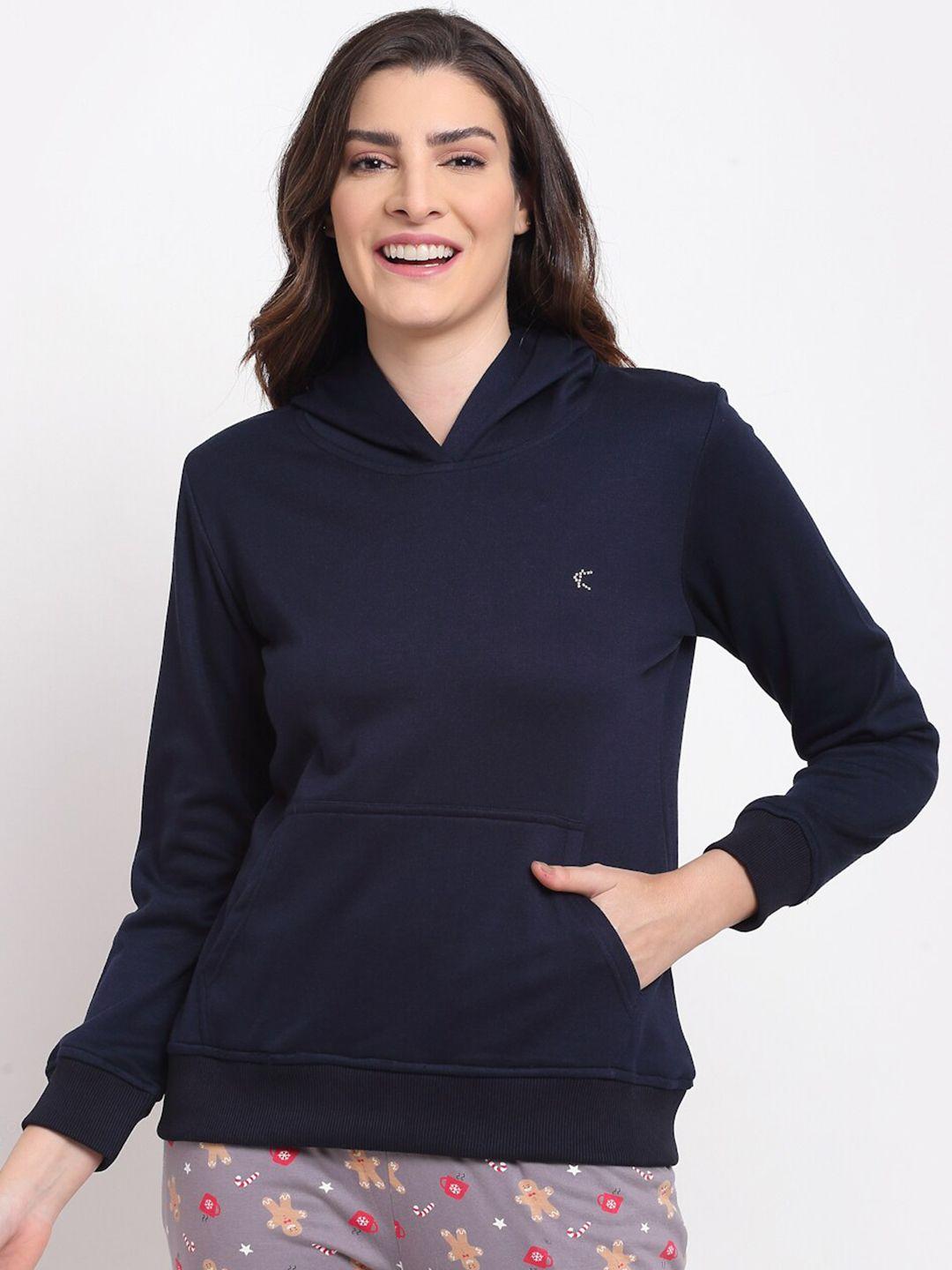 kanvin women navy blue hooded sweatshirt