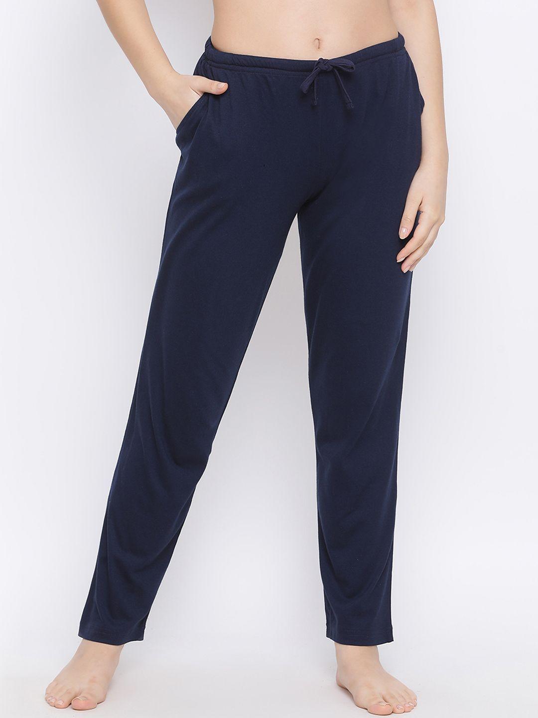 kanvin women navy blue solid lounge pants