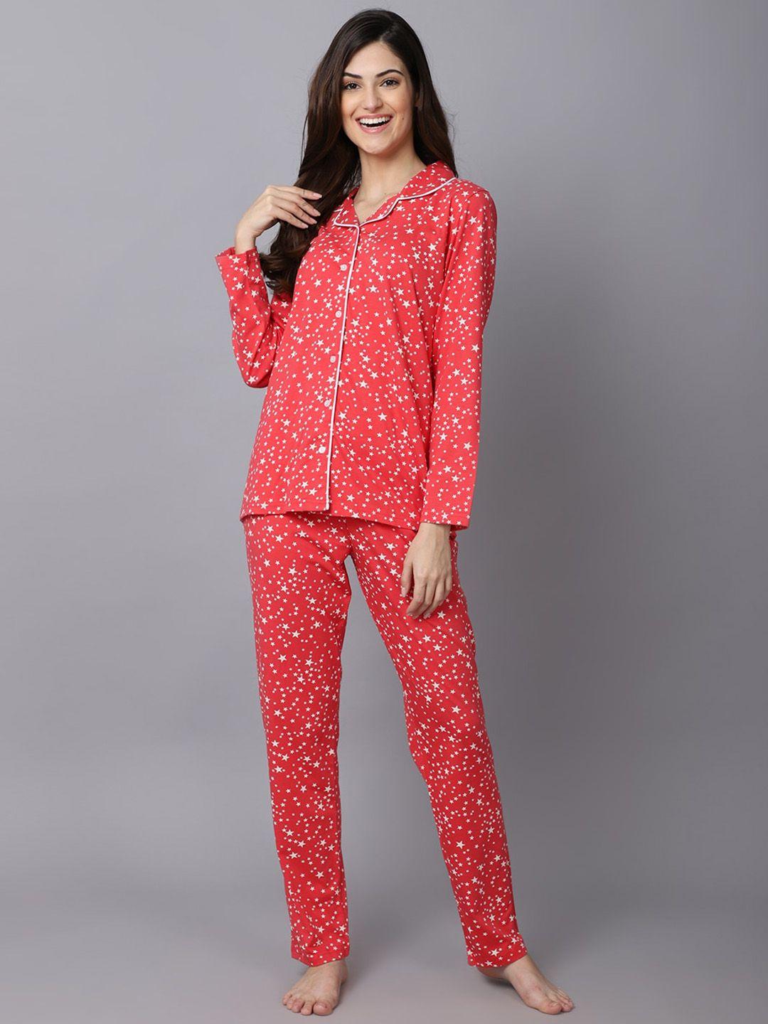 kanvin women red & off white printed night suit