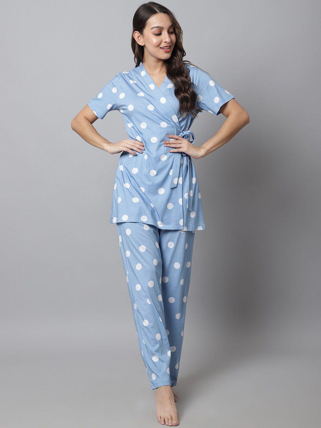 kanvin 3 piece polka dots printed night suit with robe