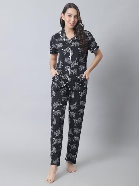 kanvin black printed top pyjamas set