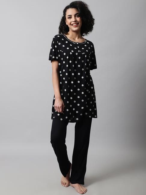 kanvin black printed top pyjamas set