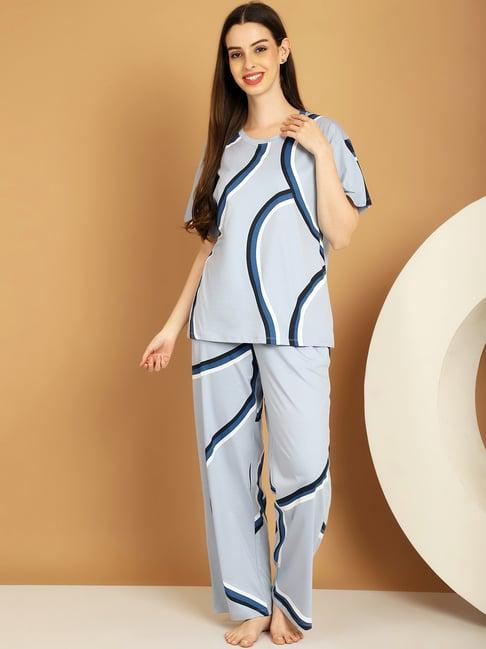 kanvin blue cotton printed top pyjamas set