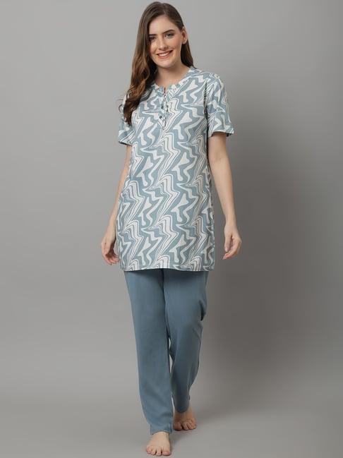 kanvin blue printed top pyjamas set