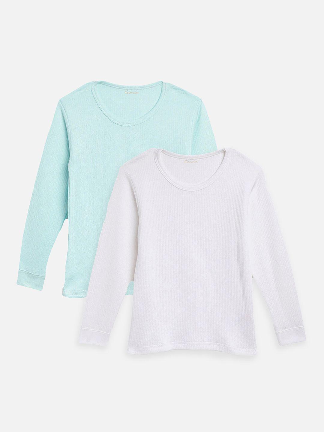 kanvin boys  turquoise blue and white pack of 2 solid thermal tops