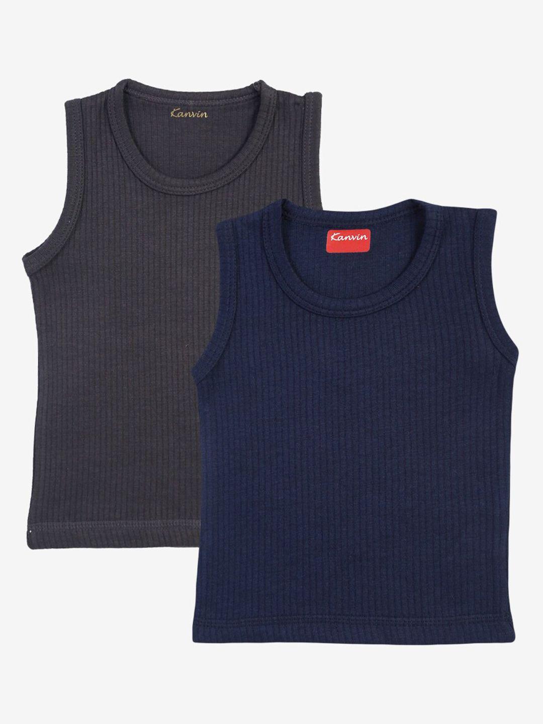 kanvin boys charcoal and blue pack of 2 solid thermal tops