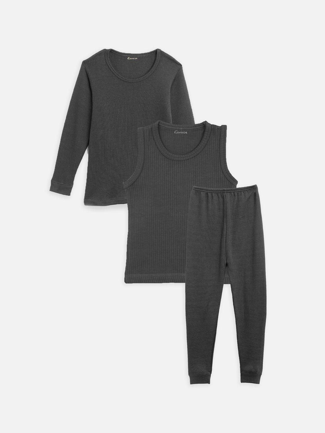 kanvin boys charcoal grey thermal set