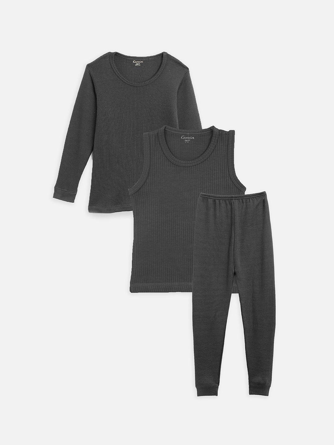 kanvin boys charcoal grey thermal set