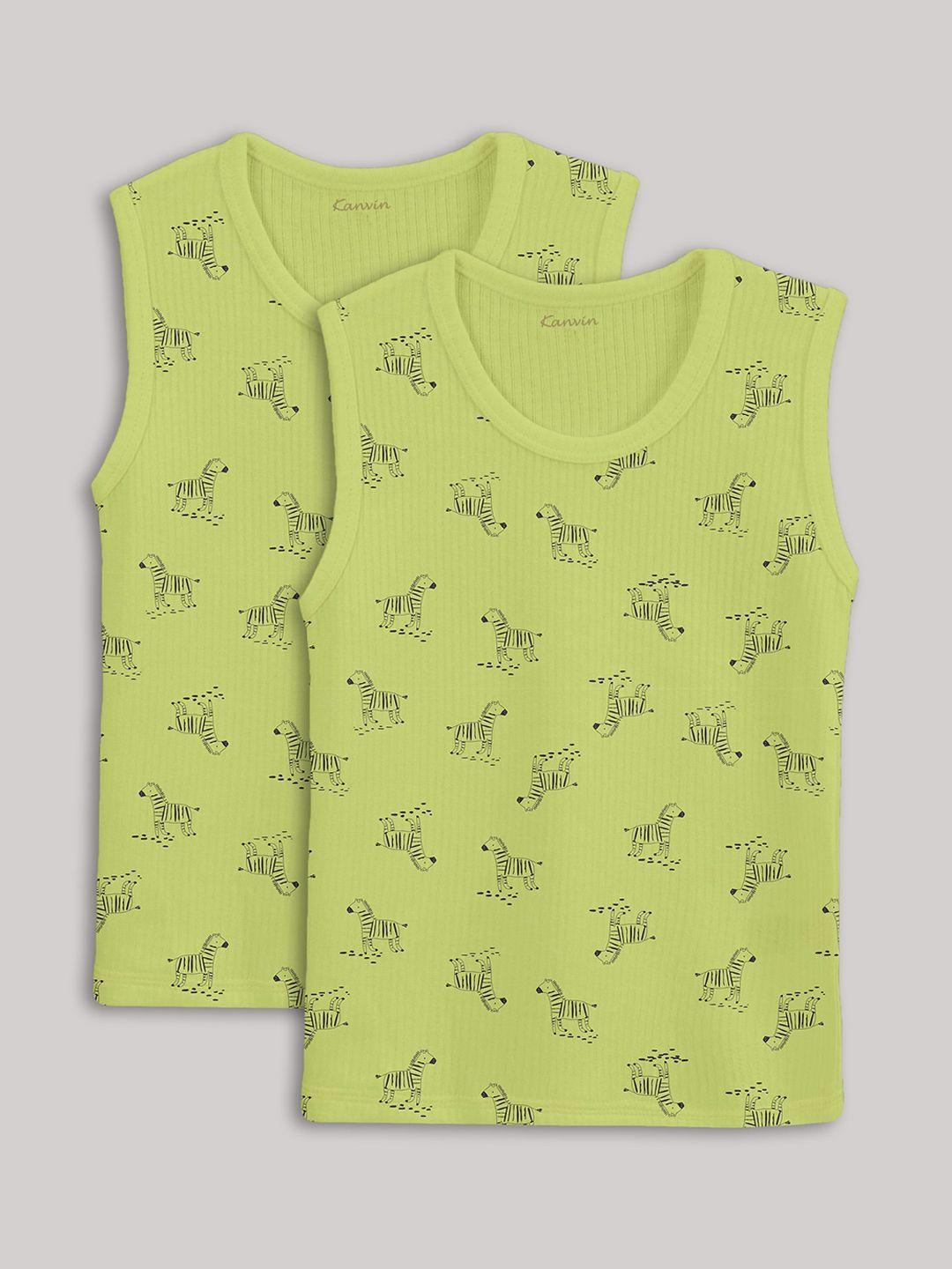 kanvin boys green pack of 2 printed thermal tops