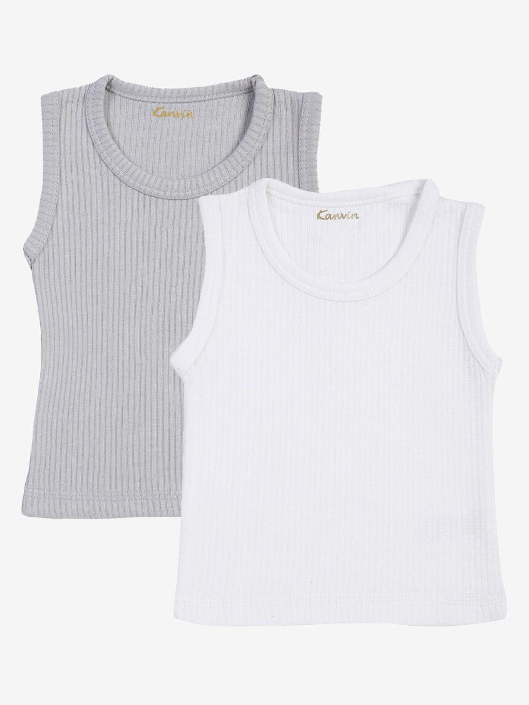 kanvin boys grey & white pack of 2  solid thermal tops