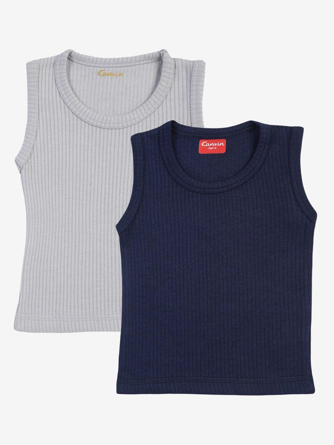 kanvin boys grey and navy blue  pack of 2 solid thermal tops