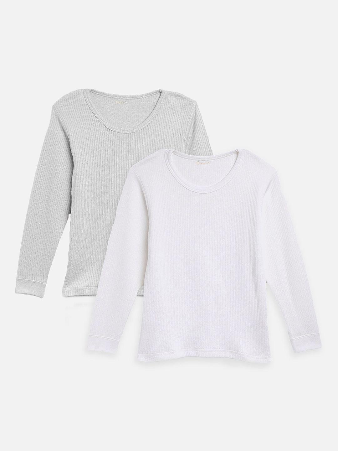 kanvin boys grey and white pack of 2 solid thermal tops